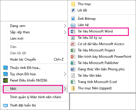 Từ màn hình nền, hãy chọn Mới rồi chọn ứng dụng cho tài liệu bạn muốn tạo.