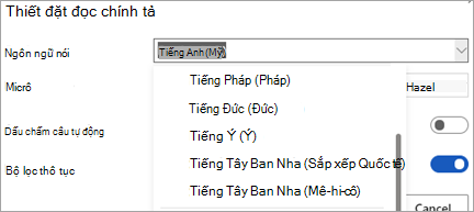 Các ngôn ngữ mà bạn có thể đọc chính tả bằng