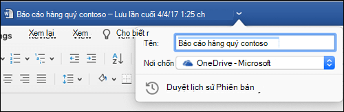 Hộp thoại thao tác tệp khởi chạy bằng cách bấm vào thanh tiêu đề của tài liệu Word.