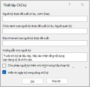 Hộp thoại Thiết lập chữ ký