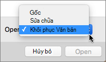 Bấm vào Mở Khôi > phục Văn bản rồi mở tài liệu bị hỏng để thử khôi phục