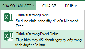 Sửa trong Excel Online trên menu Sửa Sổ làm việc