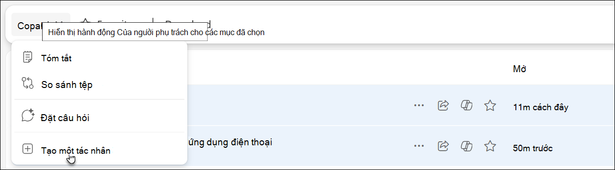 Ảnh chụp màn hình hiển thị cách truy nhập và tạo tác nhân trong OneDrive.