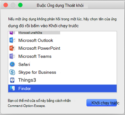 Hiển thị Finder được chọn trong cửa sổ Buộc Thoát Ứng dụng.