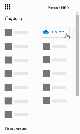 Công cụ khởi động ứng dụng Office 365 với ứng dụng OneDrive được tô sáng