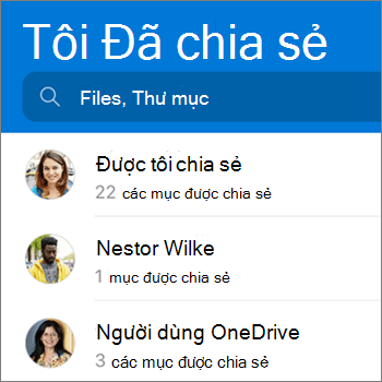 Dạng xem Tệp dùng chung trong ứng dụng OneDrive for Android