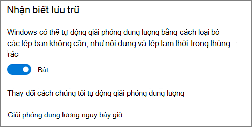 Windows 10 tắt Lưu trữ để kích hoạt Nhận biết Lưu trữ