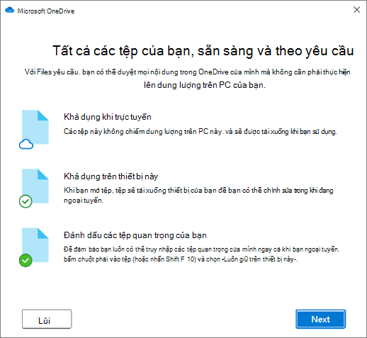Màn hình Files theo Yêu cầu trong trình hướng dẫn Chào mừng bạn đến với OneDrive
