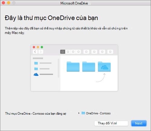 Ảnh chụp màn hình cho màn hình Đây là Thư mục OneDrive của Bạn sau khi chọn một thư mục trong trình hướng dẫn Chào mừng bạn đến với OneDrive trên máy Mac