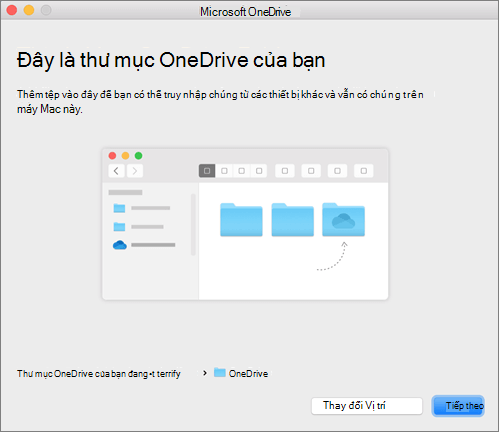 Ảnh chụp màn hình trang Đây là Thư mục OneDrive của Bạn trong trình hướng dẫn Chào mừng bạn đến với OneDrive trên máy Mac