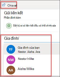 Cửa sổ Chia sẻ trong OneDrive