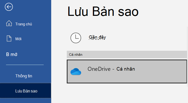Danh sách vị trí trên trang Lưu bản sao của tài Word liệu.