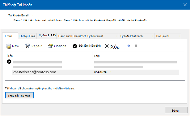 Hộp thoại thiết đặt tài khoản Outlook