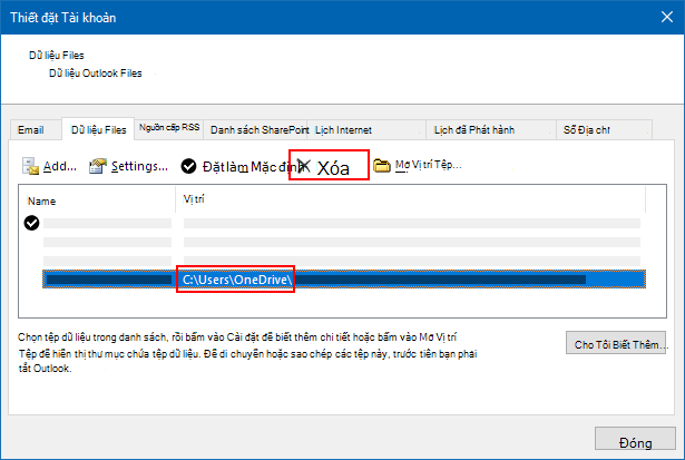 Hộp thoại tệp dữ liệu Outlook