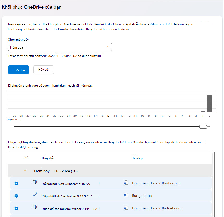 Khôi phục hoạt động tệp OneDrive của bạn.