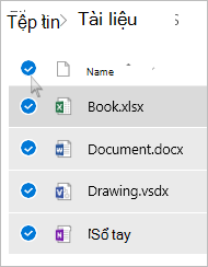 Ảnh chụp màn hình khi chọn tất cả các tệp và thư mục trong OneDrive