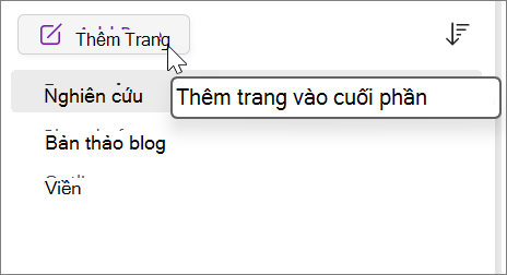 Chọn để thêm trang ở cuối phần