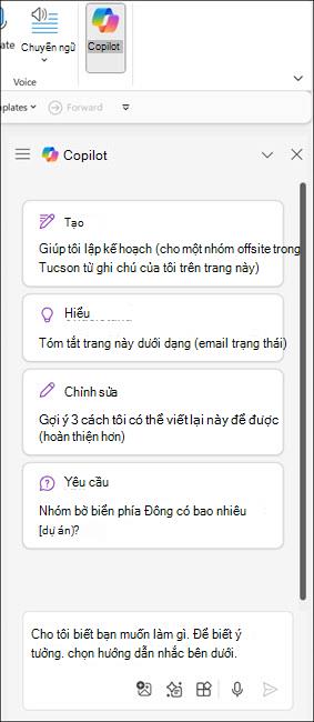 Ảnh chụp màn hình ngăn Copilot trong OneNote