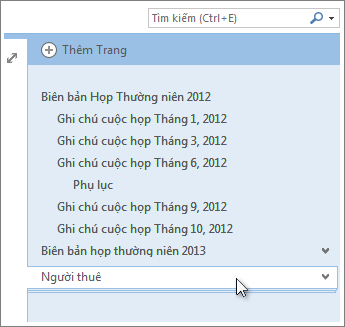 Các trang có trang con có thể được bung rộng hoặc thu gọn.