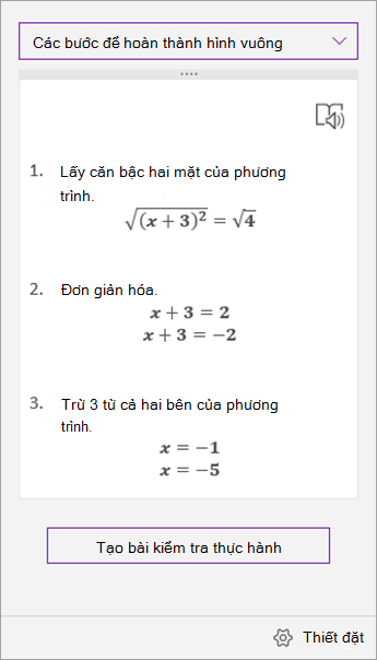 Các bước giải pháp trong ngăn tác vụ Trợ lý Toán học