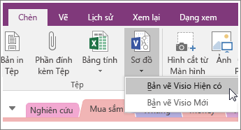 Ảnh chụp màn hình của nút Chèn Sơ đồ trong OneNote 2016.