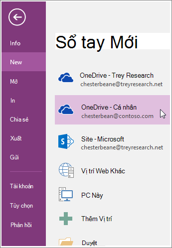 Ảnh chụp màn hình về cách tạo sổ tay OneNote mới.