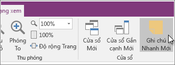 Ảnh chụp màn hình của nút Ghi chú Nhanh Mới trong OneNote 2016.