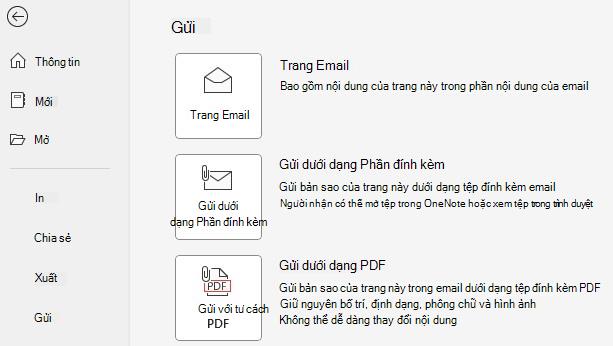 của nút Gửi dưới dạng Tệp đính kèm và Gửi dưới dạng PDF.