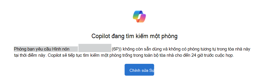 Ví dụ về Copilot là tìm kiếm thông báo phòng có nút Chỉnh sửa sự kiện.