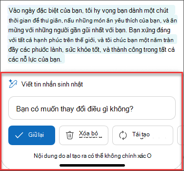 Một số Sau khi xem xét cẩn thận văn bản từ bản thảo email bằng cách sử dụng Copilot trong iOS và Android