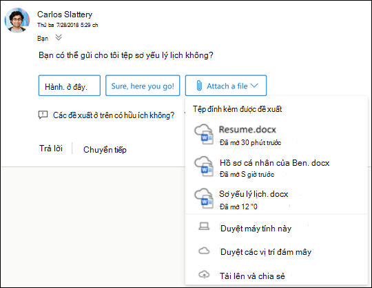Đính kèm các tệp được đề xuất trong Outlook.