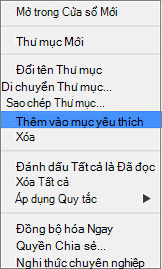 Tùy chọn Thêm vào Mục yêu thích trên menu ngữ cảnh