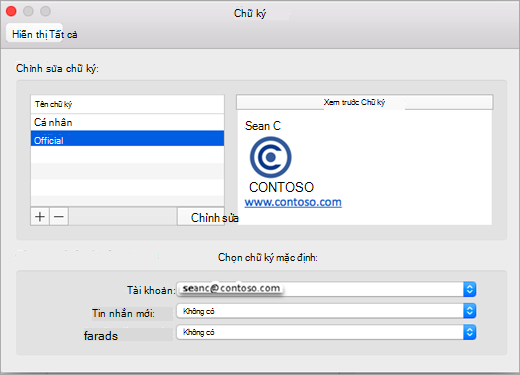 Tùy chọn Outlook Trang Chữ ký