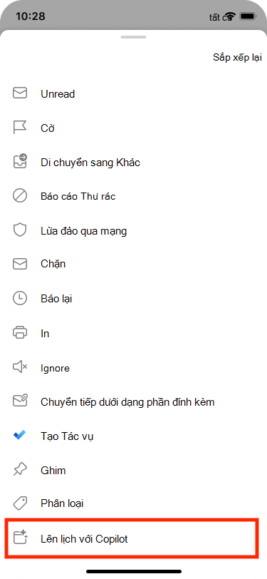 từ Email có thể được chọn từ menu xem thêm hành động