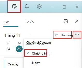 Ngăn Đặt Ngày của Tôi thành Hôm nay và Dạng xem Lịch công tác