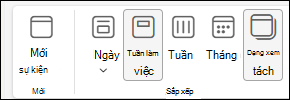 Ảnh chụp màn hình Calendar với tùy chọn Tách dạng xem được chọn