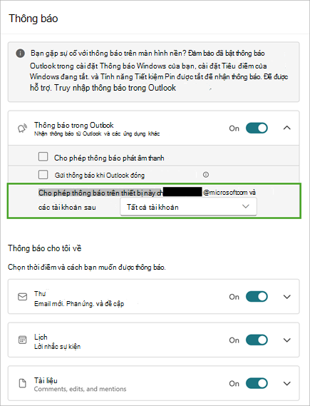 Chọn Bung rộng để xem các tùy chọn thông báo khác
