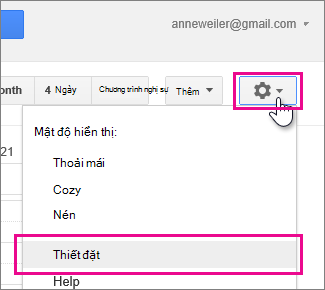 lịch google - thiết đặt - thiết đặt