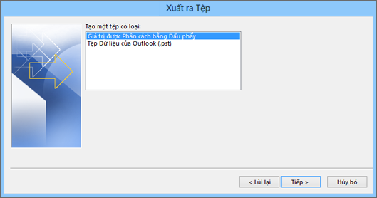 Trình hướng dẫn Xuất Outlook - Chọn tệp CSV