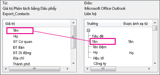 Ánh xạ một cột từ Excel vào một trường liên hệ Outlook
