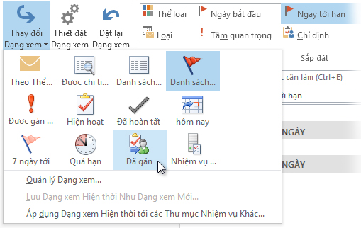 Lệnh xem nhiệm vụ được phân công trên ruy-băng