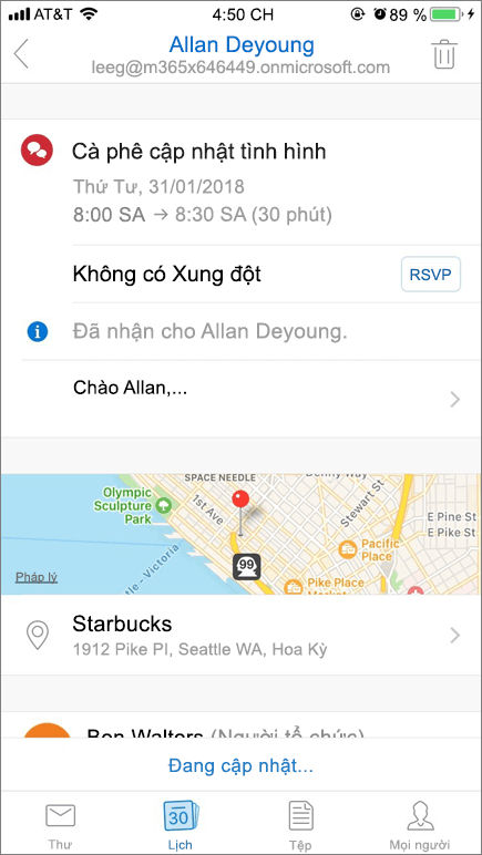 Ảnh chụp màn hình hiển thị màn hình các thiết bị di động với mục lời mời trên lịch.
