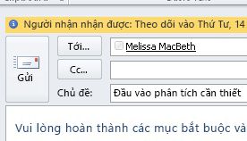 Cờ và lời nhắc cho người nhận hiển thị trong Thanh thông tin thư.