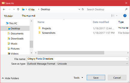 Bạn có thể lưu thư email hiện có dưới dạng tệp.