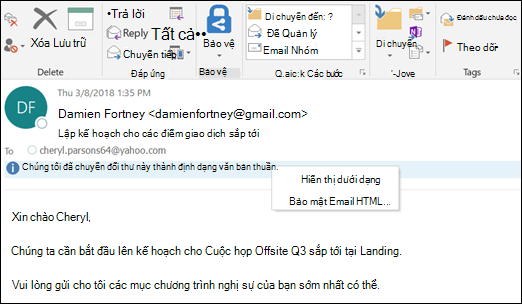 Bấm vào Thanh Thông tin để hiển thị dưới dạng HTML.