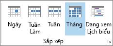 Sắp xếp nhóm trên tab Nhà: ngày, tuần, tuần làm việc, tháng và lịch biểu
