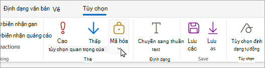 Thanh công cụ thư mới có nút mã hóa, nơi bạn có thể chọn các tùy chọn mã hóa.