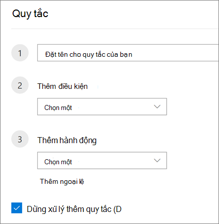 Ảnh chụp màn hình hiển thị hộp thoại Quy tắc và các tùy chọn.