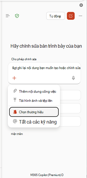Ảnh chụp màn hình hiển thị việc chọn điểm vào Thương hiệu trong PowerPoint.