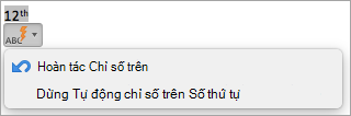 Hiển thị tùy chọn dừng tự động chỉ số trên số thứ tự